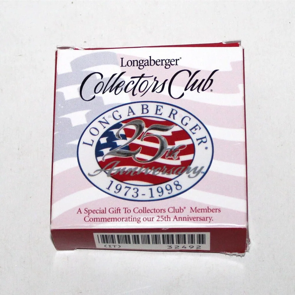Longaberger 25th Anniversary Collectors Club Ceramic Tag tie on 1998 US Flag